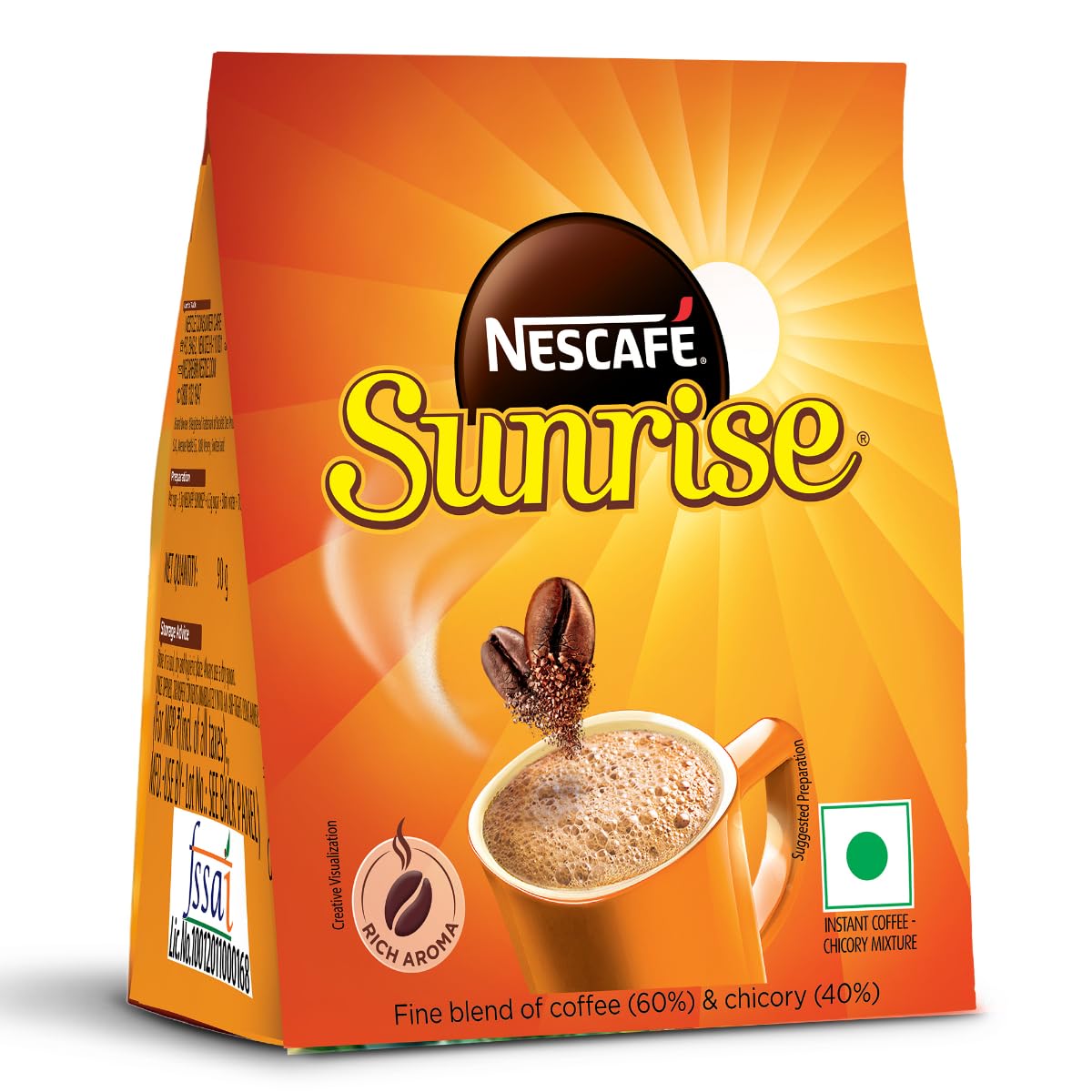 Nescafe Sunrise Instant Coffee Powder, New Strong Taste, Coffee-Chicory Mix, 90g, Sachet