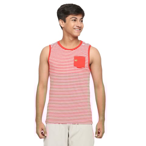 Frenchie U19 Teens Red Striped Vest Made In Cotton Lycra Fabric