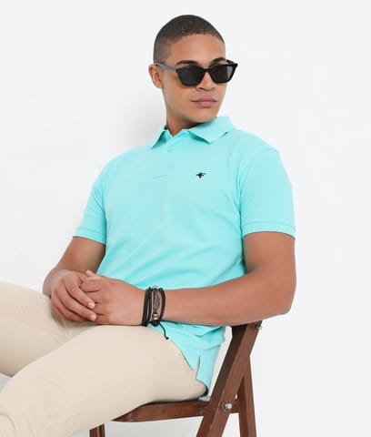 Frenchie Men Solid Aqua Blue Classic Polo T-Shirt