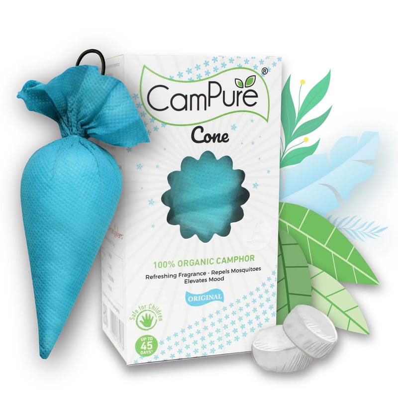 CamPure Camphor Cone Original Air Freshener For Car, Wardrobe, Office Cabin, Drawers, Travel Bag & Bathroom 60g