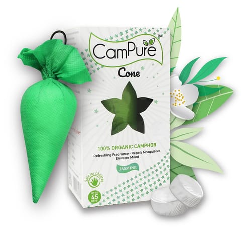 CamPure Camphor Cone Jasmine Air Freshener For Car, Wardrobe, Office Cabin, Drawers, Travel Bag & Bathroom 60g
