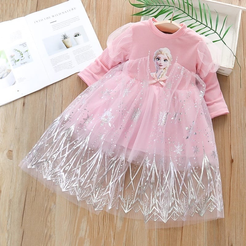 Frozen Elsa Anna Party Frocks For Girls (Pink)