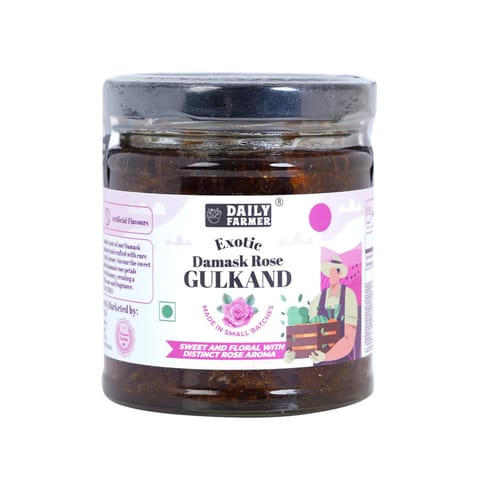 Daily Farmer Exotic Damask Rose Gulkand with Honey Rose Petal Jam 100% Natural, Sun Cooked, Nature's Coolant, No Preservatives
