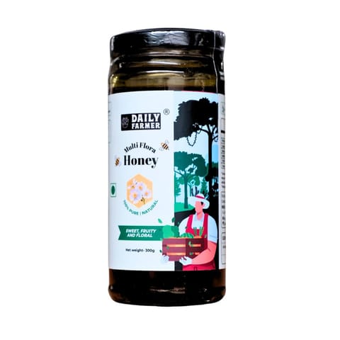 Daily Farmer Multi Flora Honey 100% Raw, Pure and Natural, NMR tested, Unprocessed and Un-Pasteurised, Immunity Booster, Sugar- Free - 300g