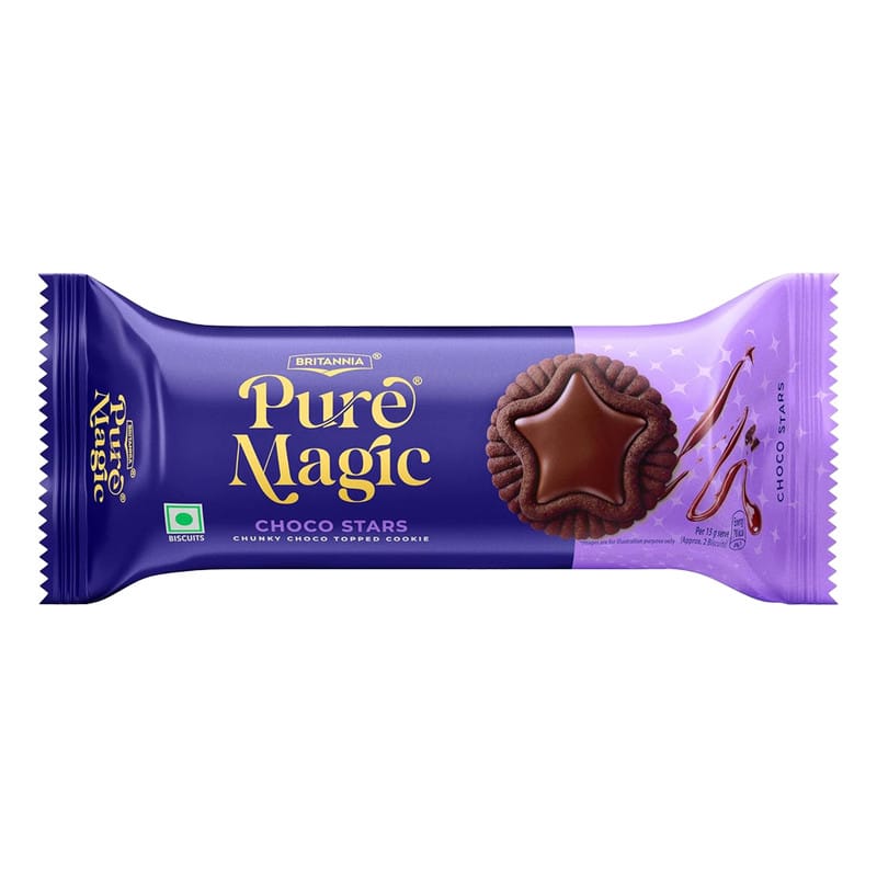 Britannia Pure Magic Choco Stars, Chunky Chocolate Topped Cookie - 60g