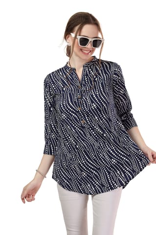 Blue Faux Crepe Tunic With Stylish Print By Bloomkart