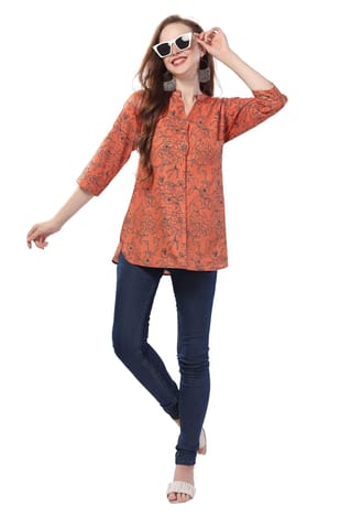 Fashionably Rustic Printed Short Tunic In Faux Crepe By Bloomkart