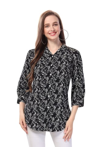 Beautiful Black Printed Polyester Crepe Short Tunic Top For Women By Bloomkart