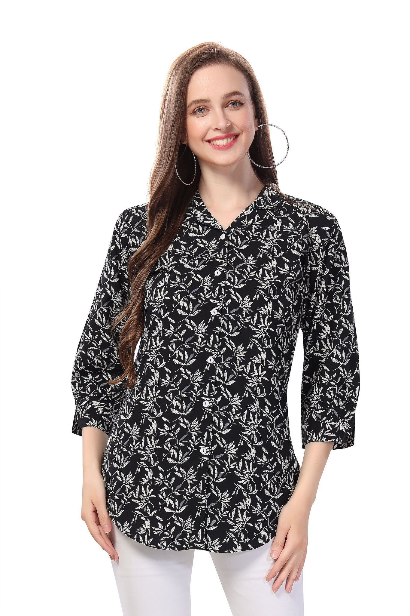Beautiful Black Printed Polyester Crepe Short Tunic Top For Women By Bloomkart