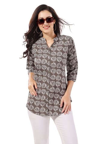 Graceful Grey Poly Crepe Short Tunic Top For Everyday Wear By Bloomkart