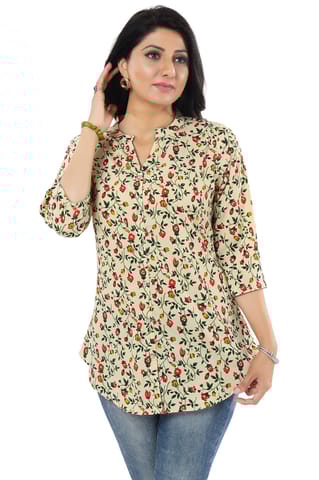 Beige Poly Crepe Short Tunic Top By Bloomkart