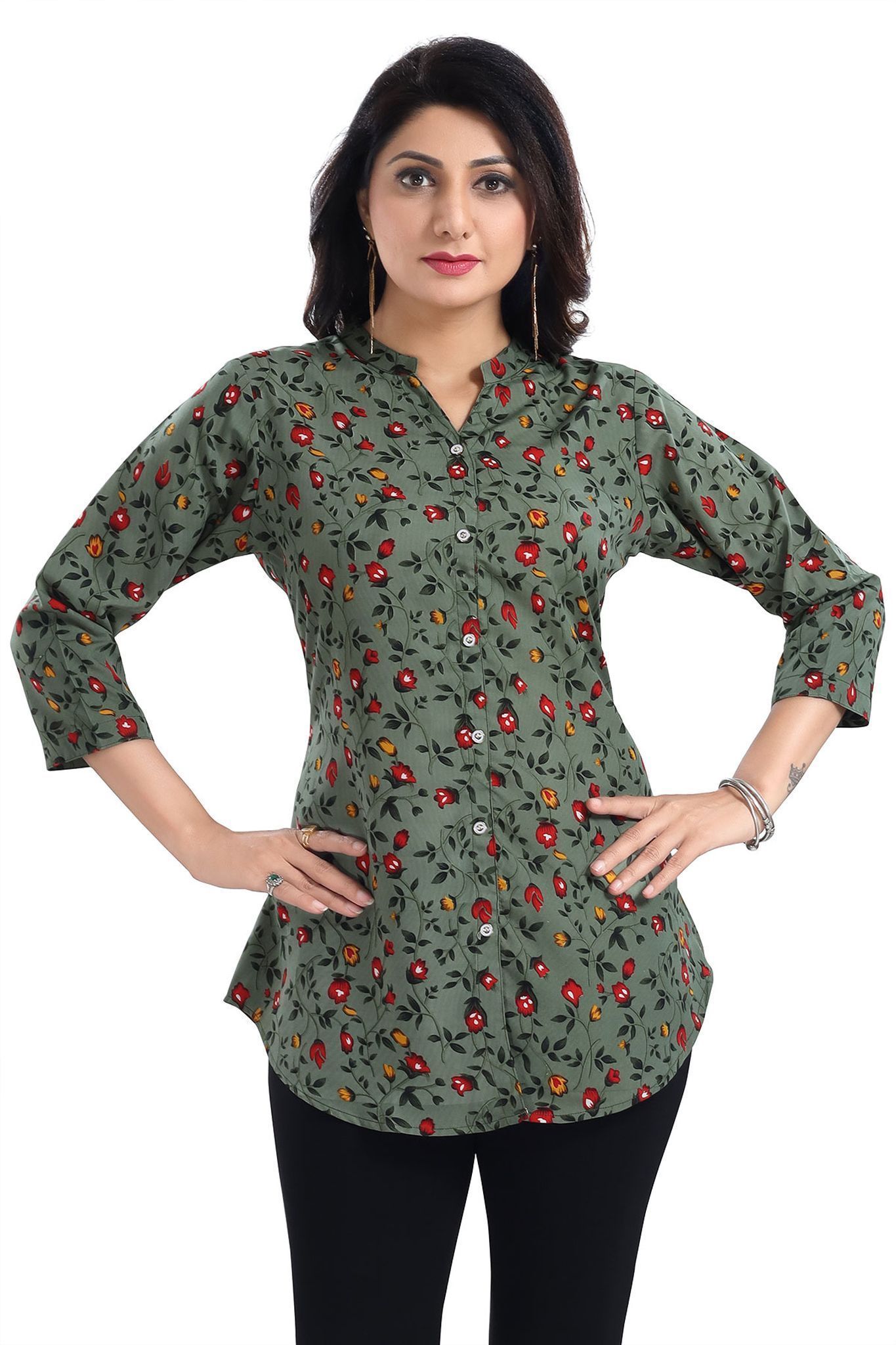 Green Poly Crepe Short Tunic Top By Bloomkart