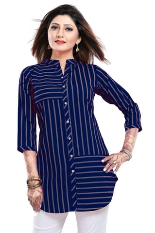 Exquisite Blue Poly Crepe Short Tunic By Bloomkart