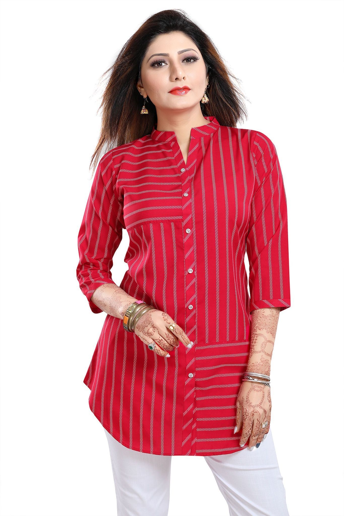 Exquisite Hot Pink Poly Crepe Short Tunic By Bloomkart