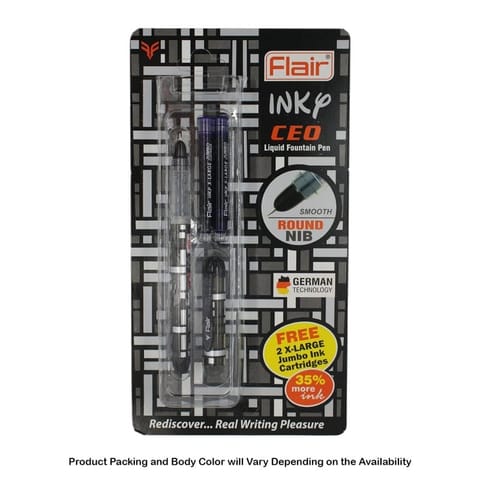 Flair Inky CEO Liquid Ink Fountain Pen, Blue Ink, 2 Ink Cartridges For School, Office, Home