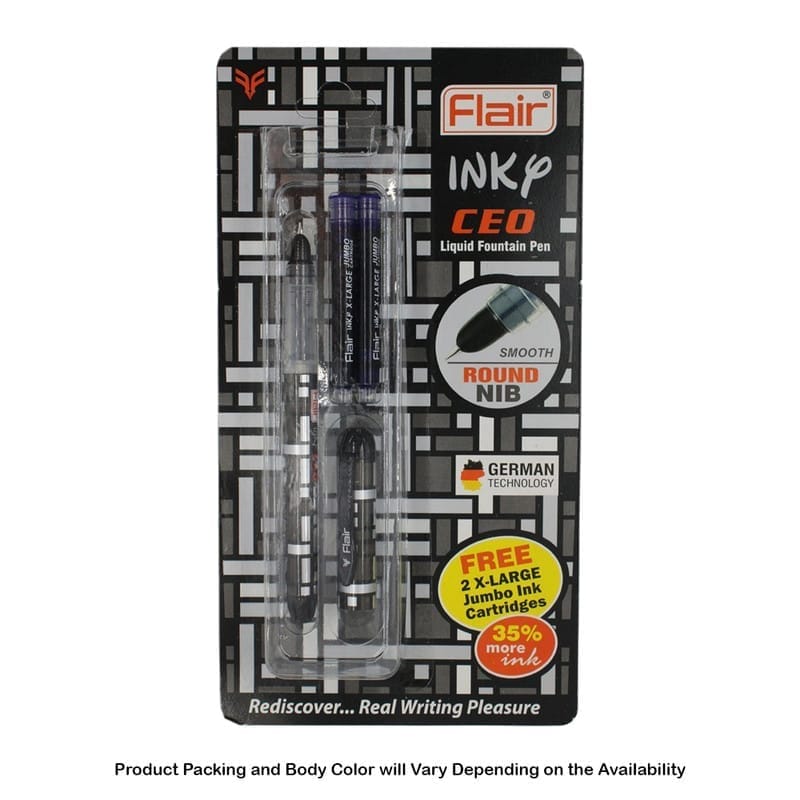 Flair Inky CEO Liquid Ink Fountain Pen, Blue Ink, 2 Ink Cartridges For School, Office, Home