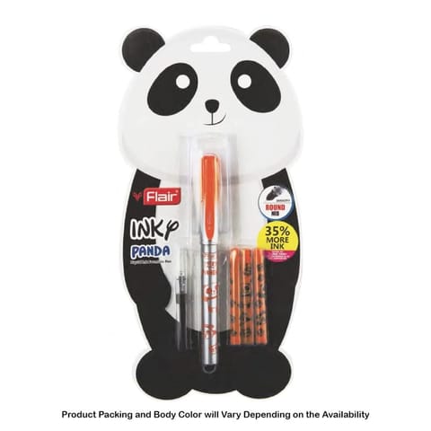 Flair Inky Panda Liquid Ink Fountain Pen, Blue Ink, 3 Ink Cartridges, 1 Ink Converter For School, Office, Home