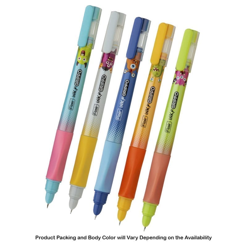 Flair Inky Grippo Liquid Ink Fountain Pen, Blue Ink, 1 Ink Cartridge For School, Office, Home