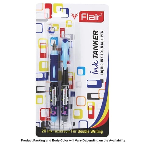 Flair Inky Tanker Liquid Ink Fountain Pen, Blue Ink, 1 Ink Barrel, 2 Ink Reservoir  For School, Office, Home