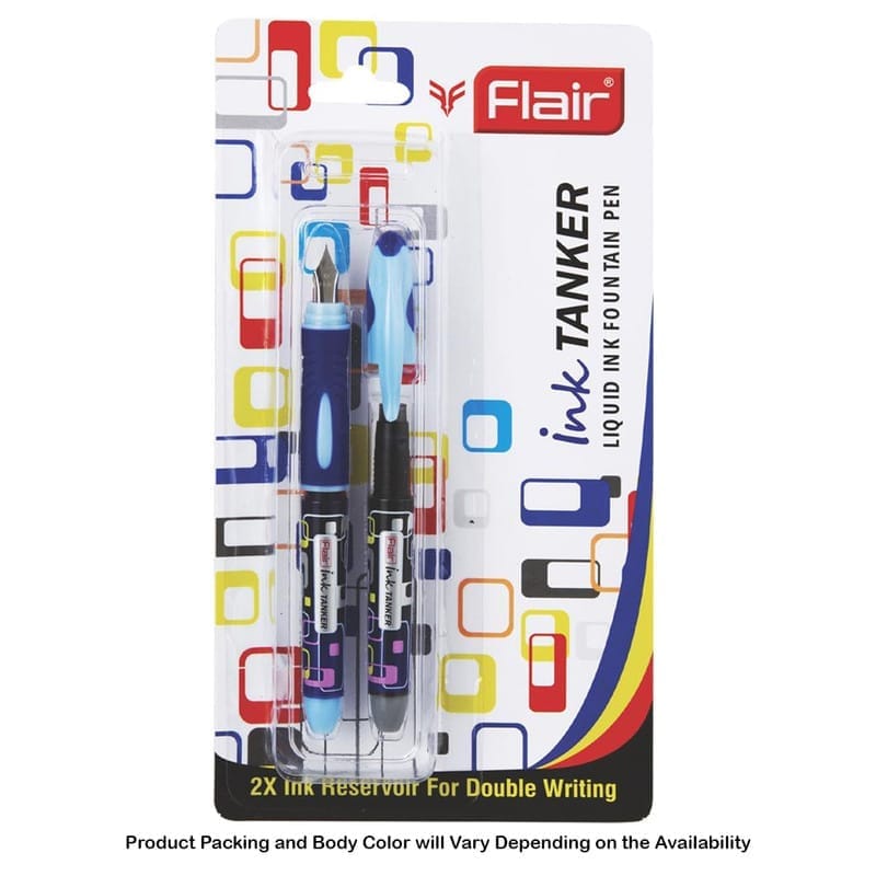 Flair Inky Tanker Liquid Ink Fountain Pen, Blue Ink, 1 Ink Barrel, 2 Ink Reservoir  For School, Office, Home