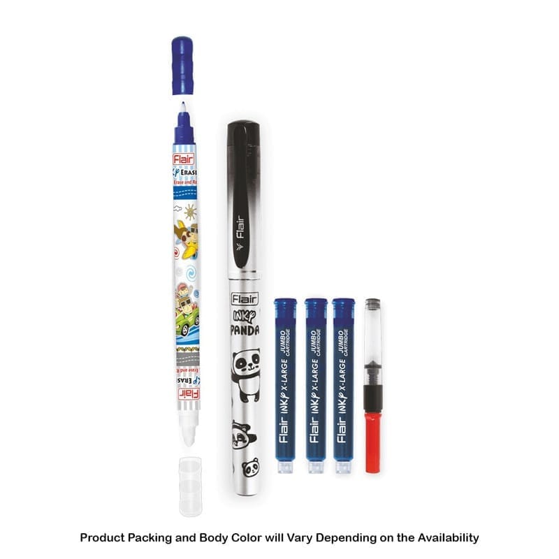 Flair Inky Student Kit Liquid Ink Fountain Pen Blue Ink, 3 Ink Cartridges, 1 Ink Converter For School, Office, Home