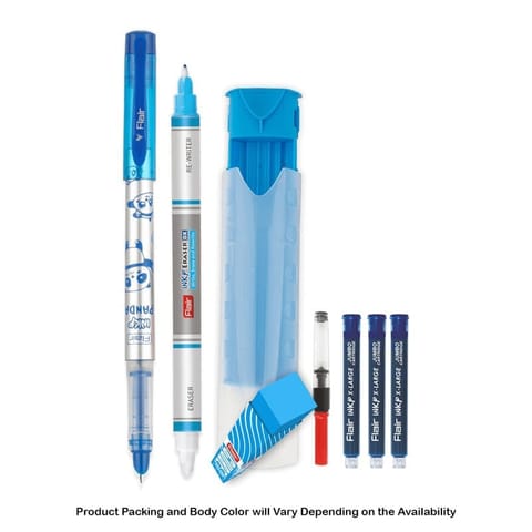 Flair Inky DX Student Kit Liquid Ink Fountain Pen Blue Ink, 3 Ink Cartridges, 1 Ink Converter For School, Office, Home