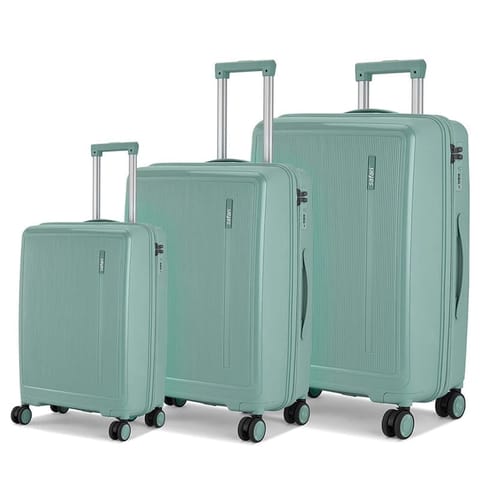 Safari Cooper 4-Wheel Hard Shell Suitcase with Anti-Theft Zipper - Green Combo of 3