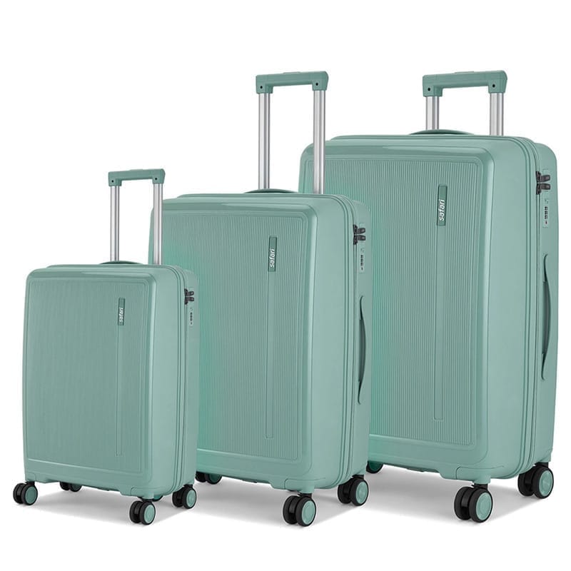 Safari Cooper 4-Wheel Hard Shell Suitcase with Anti-Theft Zipper - Green Combo of 3