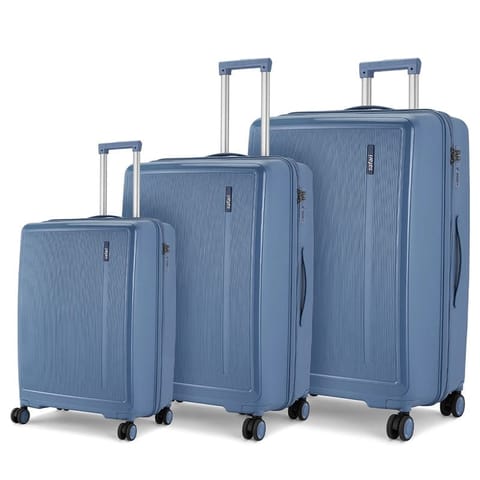 Safari Cooper 4-Wheel Hard Shell Suitcase with Anti-Theft Zipper - Blue Combo of 3