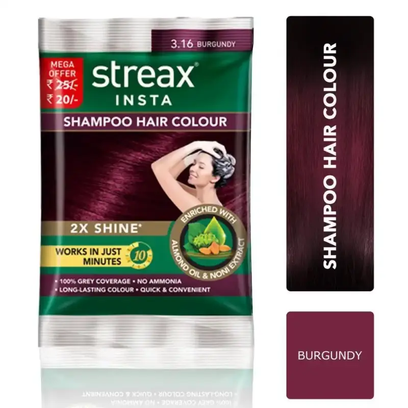 Streax Insta Shampoo Hair Colour Burgundy - 18ml