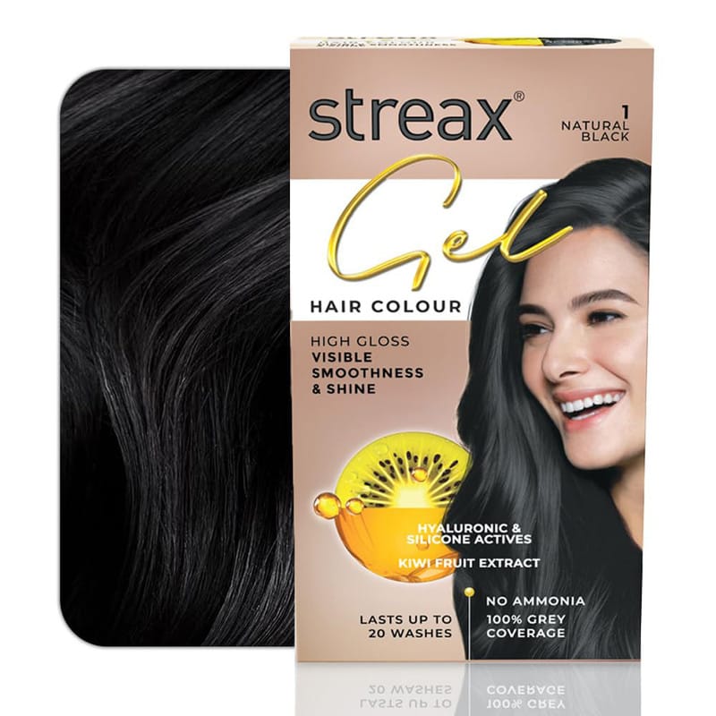 Streax Gel Hair Colour High Gloss Visible Smoothness And Shine - Natural Black