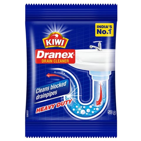 Kiwi Dranex Drain Cleaner Powder ,Removes Clogs, Blockages in Washbasin, Septic Tank, Sinks, Pipes in Just 30 Minutes - 50gm