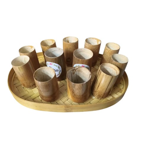 Madurai Bamboo Cup set (3 inch) - 12pc + Serving Tray