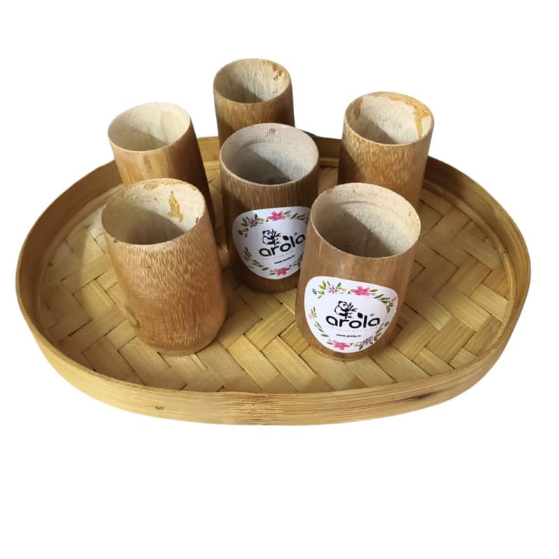 Madurai Bamboo Cup set (3 inch) - 6pc + Serving Tray