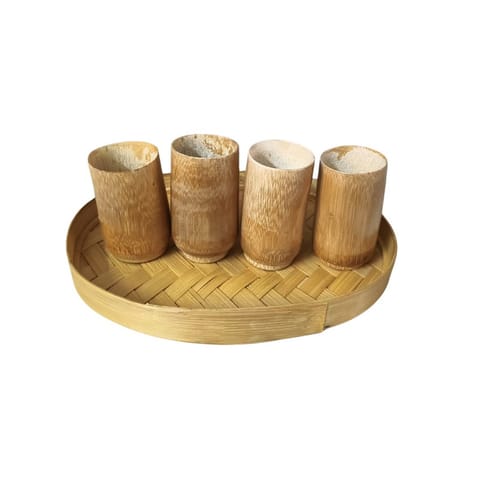 Madurai Bamboo Cup set (3 inch) - 4pc + Serving Tray