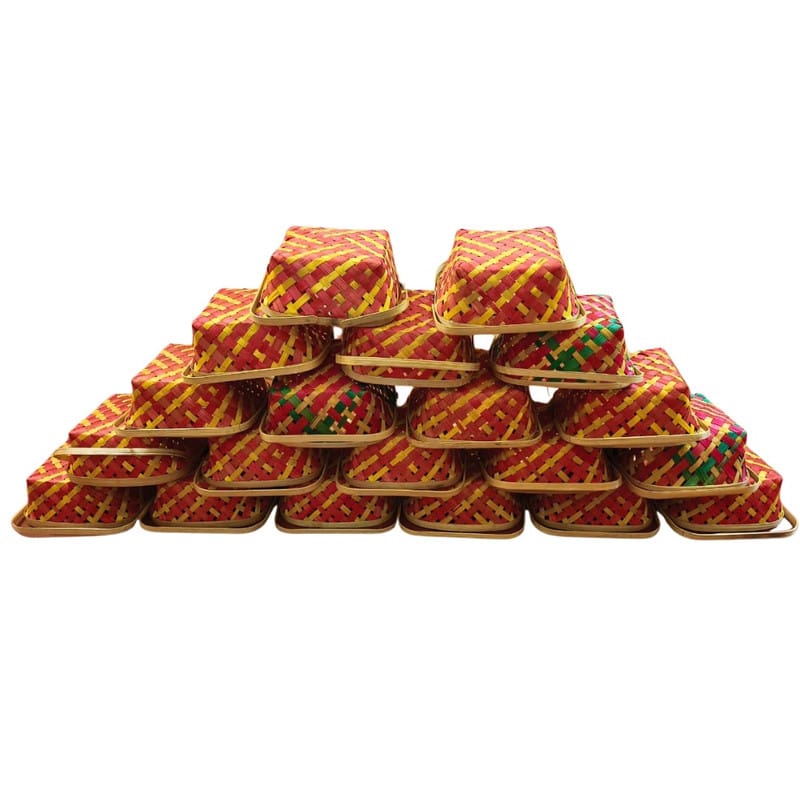 Madurai Bamboo Square Basket with handle 8 inch Pack of 20