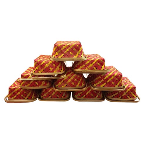 Madurai Bamboo Square Basket With handle 8 inch Pack of 10