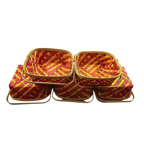 Madurai Bamboo Square Basket with handle 8 inch Pack of 5