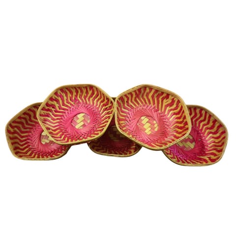 Madurai Bamboo hexogon Basket 8 inch Pack of 5