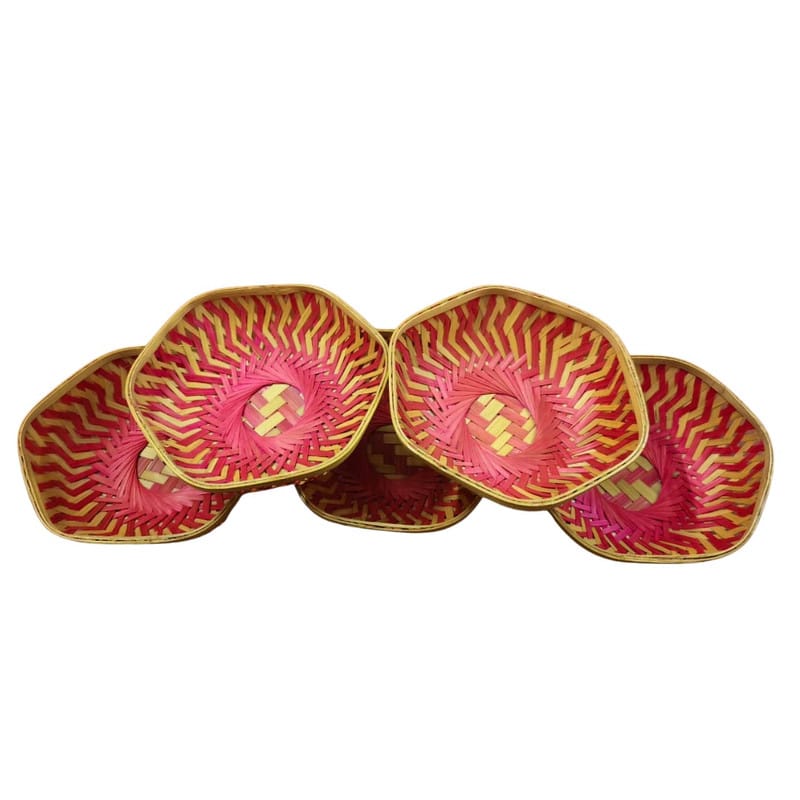 Madurai Bamboo hexogon Basket 8 inch Pack of 5
